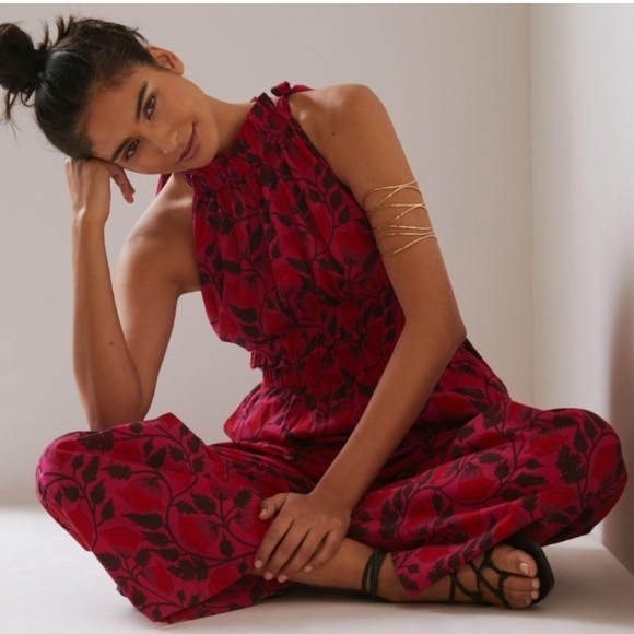 Anthropologie Pants - NWOT Kopal for Anthropologie Halter Tie Shoulder Jumpsuit in Deep Pink Floral XS